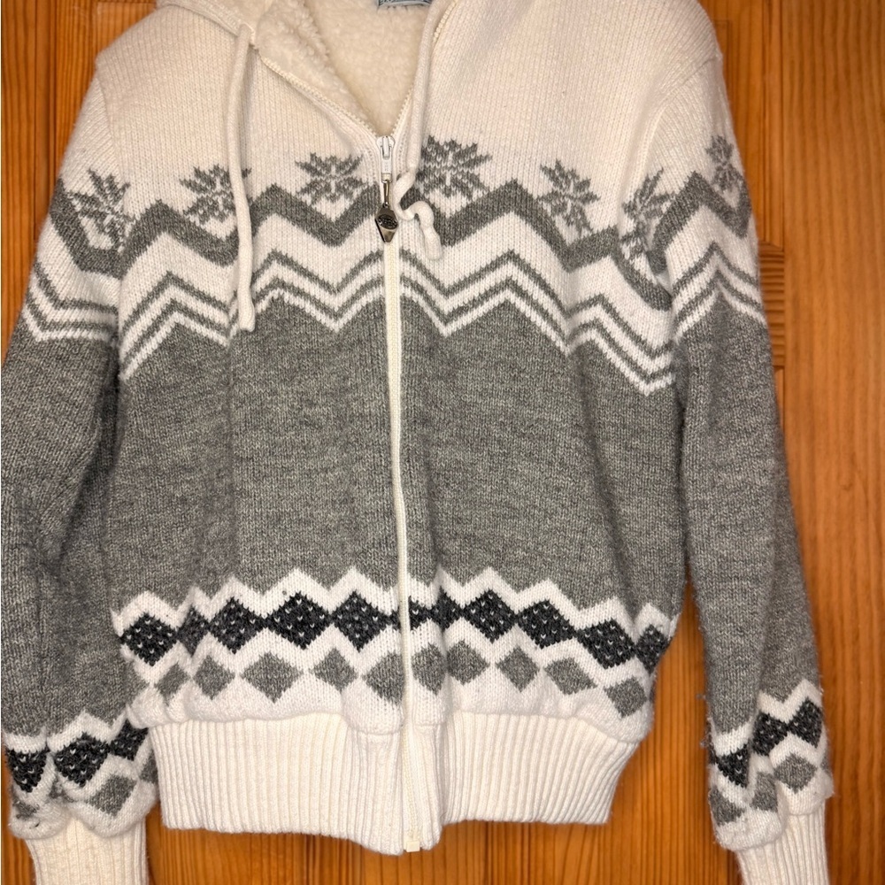 Outdoor Exchange Sherpa Lined Zip Up Sweater Hoodie Nordic Fair Isle